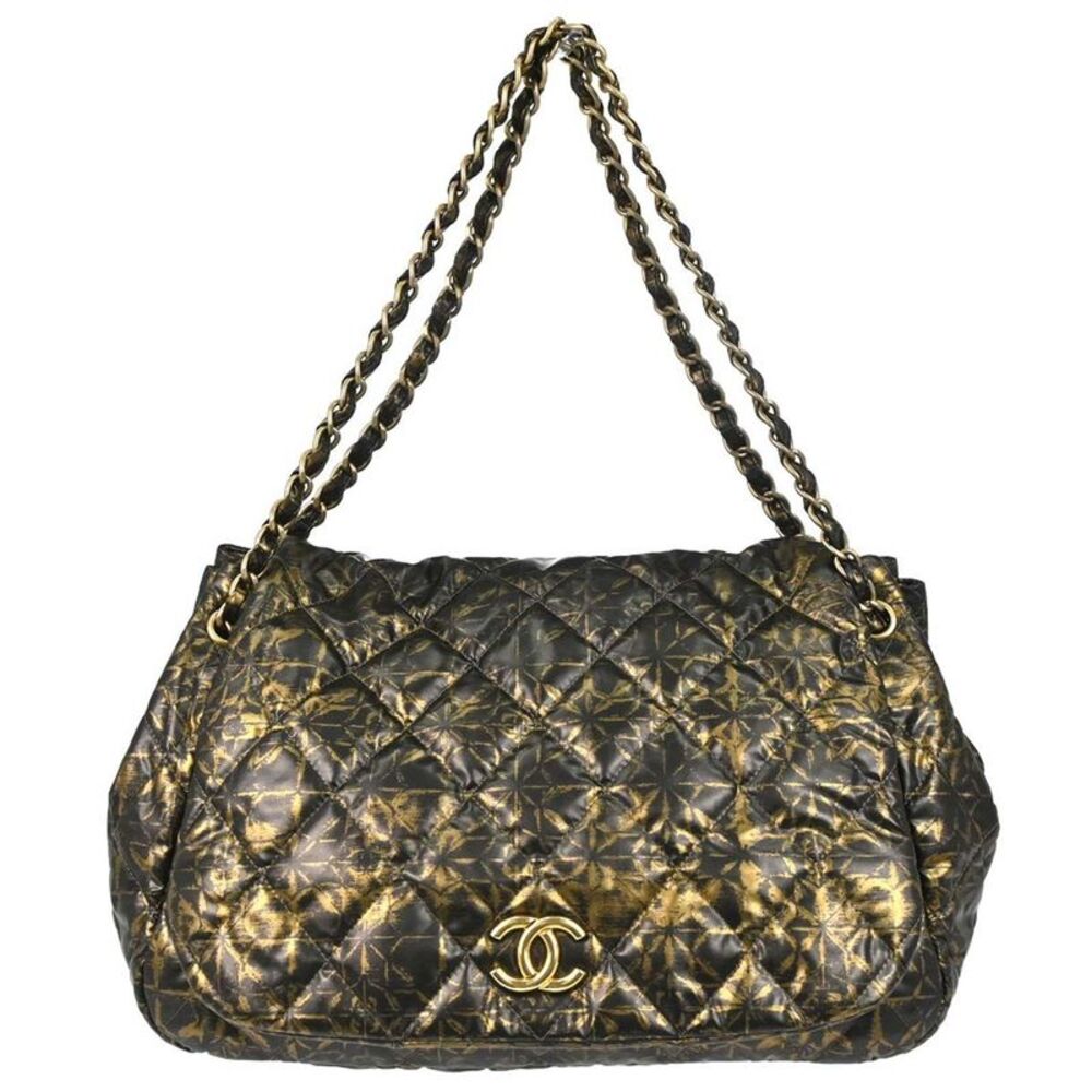 Chanel Accordion Flap Quilted Printed Nylon Black Nylon Shoulder Bag Bag